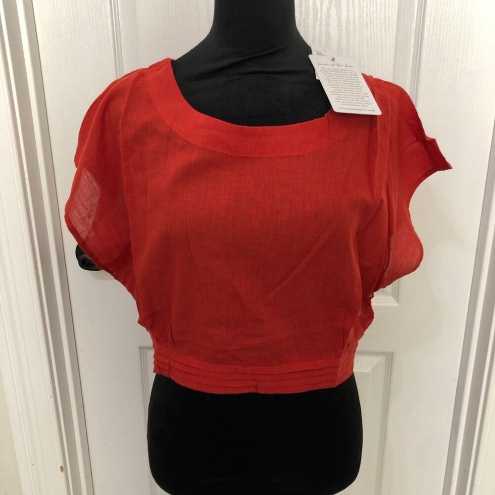 Band of the Free Womens Rust‎ Red Cotton Gauze Open Back Tie Crop Top Size L NEW